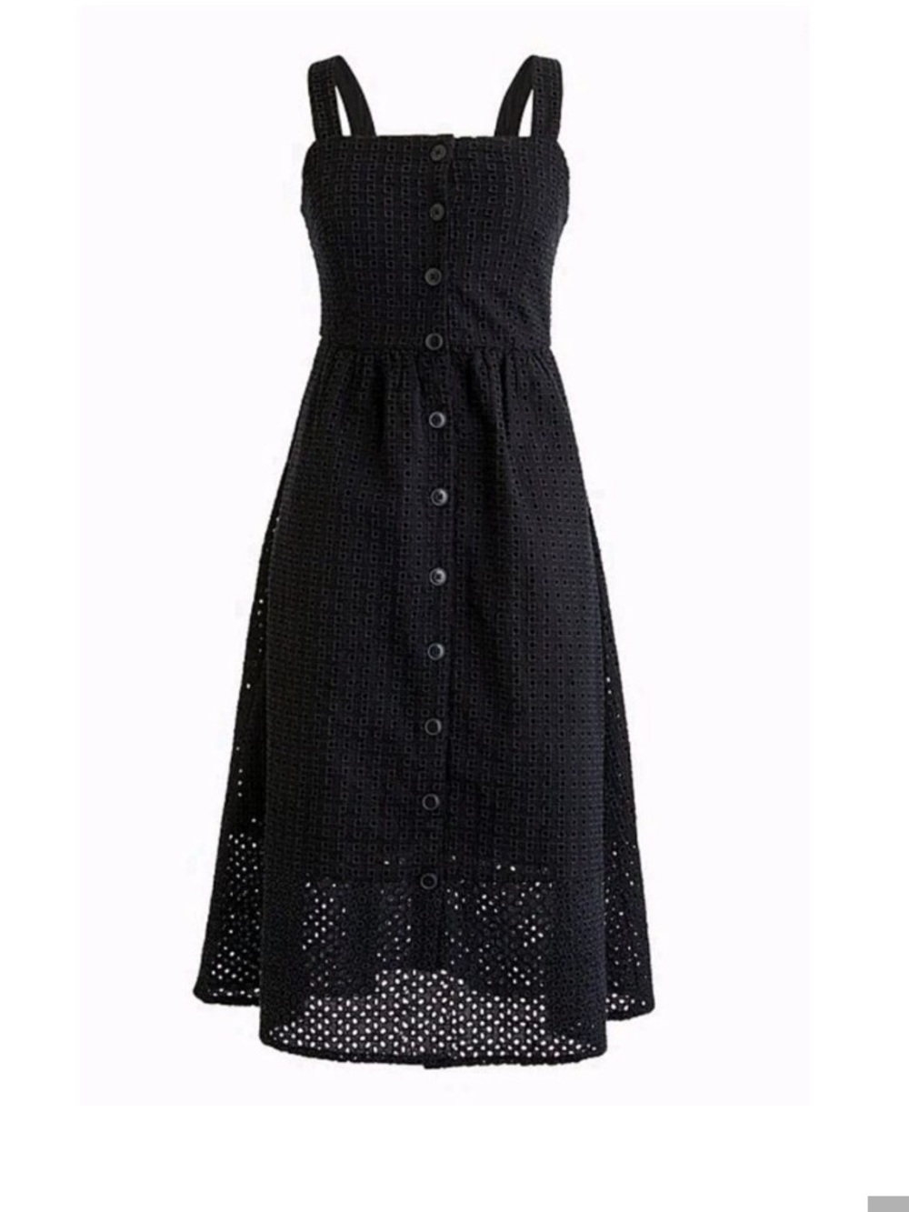 J. Crew Black Eyelet Button-Front Midi Dress